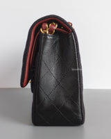 Chanel Classic Flap Medium | 18A Dark Navy with Paris-Hamburg Charms Wool Lambskin Brushed Gold Hardware-details