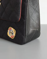 Chanel Classic Flap Medium | 18A Dark Navy with Paris-Hamburg Charms Wool Lambskin Brushed Gold Hardware-details