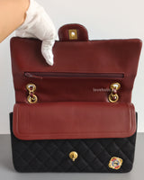 Chanel Classic Flap Medium | 18A Dark Navy with Paris-Hamburg Charms Wool Lambskin Brushed Gold Hardware-details