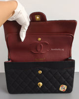 Chanel Classic Flap Medium | 18A Dark Navy with Paris-Hamburg Charms Wool Lambskin Brushed Gold Hardware-details