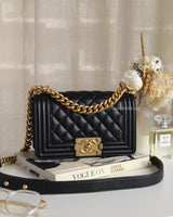 Chanel Boy Small | Black Caviar Brushed Gold Hardware-front