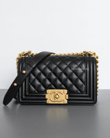 Chanel Boy Small | Black Caviar Brushed Gold Hardware-front1