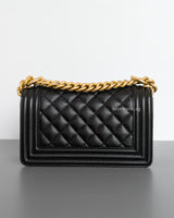 Chanel Boy Small | Black Caviar Brushed Gold Hardware-back