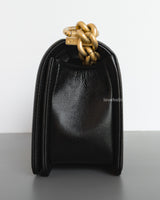 Chanel Boy Small | Black Caviar Brushed Gold Hardware-side