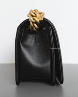 Chanel Boy Small | Black Caviar Brushed Gold Hardware-details