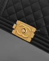 Chanel Boy Small | Black Caviar Brushed Gold Hardware-details