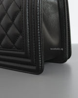 Chanel Boy Small | Black Caviar Brushed Gold Hardware-details