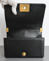Chanel Boy Small | Black Caviar Brushed Gold Hardware-details