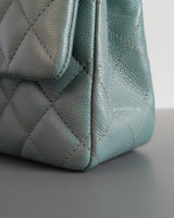 Chanel Mini Rectangle 18C Tiffany Blue Caviar Brushed Gold Hardware-details