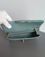 Chanel Mini Rectangle 18C Tiffany Blue Caviar Brushed Gold Hardware-details