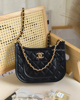 Chanel Hobo Black Calfskin Brushed Gold Hardware-front
