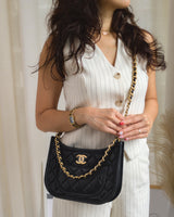 Chanel Hobo Black Calfskin Brushed Gold Hardware-model