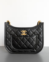 Chanel Hobo Black Calfskin Brushed Gold Hardware-front1