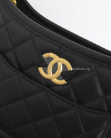 Chanel Hobo Black Calfskin Brushed Gold Hardware-details