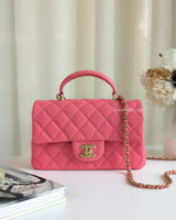 Mini Rectangle with Top Handle 21S Pink Caviar Brushed Gold Hardware