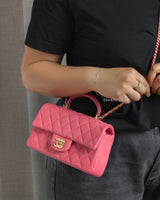 Mini Rectangle with Top Handle 21S Pink Caviar Brushed Gold Hardware