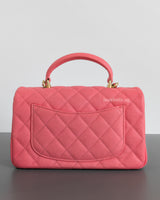 Chanel Mini Rectangle with Top Handle 21S Pink Caviar Brushed Gold Hardware-back