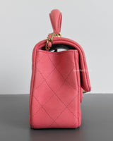 Chanel Mini Rectangle with Top Handle 21S Pink Caviar Brushed Gold Hardware-side