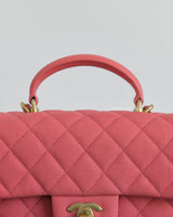 Chanel Mini Rectangle with Top Handle 21S Pink Caviar Brushed Gold Hardware-details