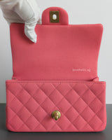 Chanel Mini Rectangle with Top Handle 21S Pink Caviar Brushed Gold Hardware-details