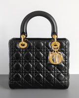 Dior Lady Dior Medium | Black Lambskin Gold Hardware-front1