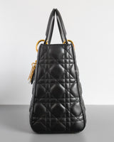Dior Lady Dior Medium | Black Lambskin Gold Hardware-details