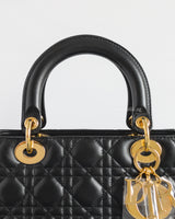 Dior Lady Dior Medium | Black Lambskin Gold Hardware-details