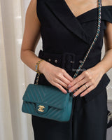 Chanel Classic Flap Chevron Mini Rectangle | 18B Dark Turquoise Caviar Light Gold Hardware-model