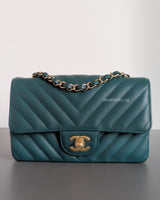 Chanel Classic Flap Chevron Mini Rectangle | 18B Dark Turquoise Caviar Light Gold Hardware-front1