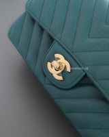 Chanel Classic Flap Chevron Mini Rectangle | 18B Dark Turquoise Caviar Light Gold Hardware-details