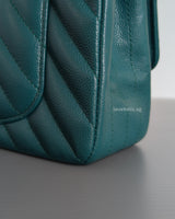 Chanel Classic Flap Chevron Mini Rectangle | 18B Dark Turquoise Caviar Light Gold Hardware-details