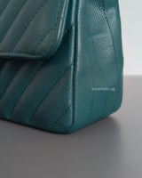 Chanel Classic Flap Chevron Mini Rectangle | 18B Dark Turquoise Caviar Light Gold Hardware-details