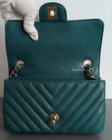 Chanel Classic Flap Chevron Mini Rectangle | 18B Dark Turquoise Caviar Light Gold Hardware-details