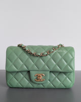 Chanel Mini Rectangle 21C Light Green Lambskin Light Gold Hardware-front1