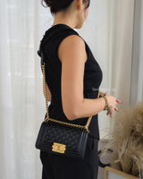 Chanel Boy Small | Black Caviar Brushed Gold Hardware-model