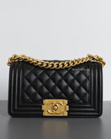Chanel Boy Small | Black Caviar Brushed Gold Hardware-front1
