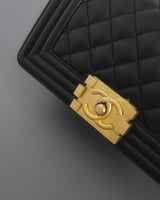 Chanel Boy Small | Black Caviar Brushed Gold Hardware-details