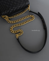 Chanel Boy Small | Black Caviar Brushed Gold Hardware-details