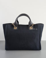 Chanel Deauville Shopping Tote Small | 25S Denim Navy Blue Fabric Light Gold Hardware-back