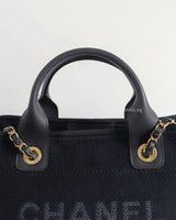 Chanel Deauville Shopping Tote Small | 25S Denim Navy Blue Fabric Light Gold Hardware-details