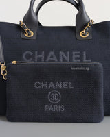Chanel Deauville Shopping Tote Small | 25S Denim Navy Blue Fabric Light Gold Hardware-details