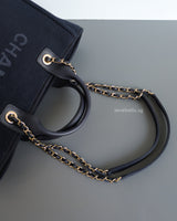 Chanel Deauville Shopping Tote Small | 25S Denim Navy Blue Fabric Light Gold Hardware-details
