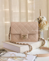 Chanel Flap Bag Mini | 22C Light Beige Caviar Light Gold Hardware-front