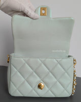 Chanel My Perfect Mini Flap 21K Light Green Caviar Brushed Gold Hardware-details