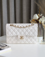 Chanel Classic Flap Small | 20S White Caviar Light Gold Hardware-front