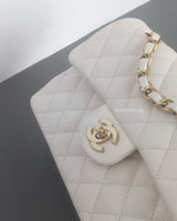 Chanel Classic Flap Small | 20S White Caviar Light Gold Hardware-details