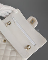 Chanel Classic Flap Small | 20S White Caviar Light Gold Hardware-details