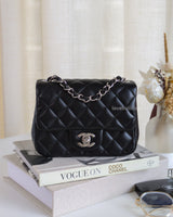 Chanel Classic Flap Mini Square | Black Lambskin Silver Hardware-front