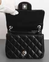 Chanel Classic Flap Mini Square | Black Lambskin Silver Hardware-details