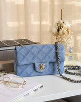 Chanel Classic Flap Mini Rectangle | 22B Light Blue Denim Light Gold Hardware-front